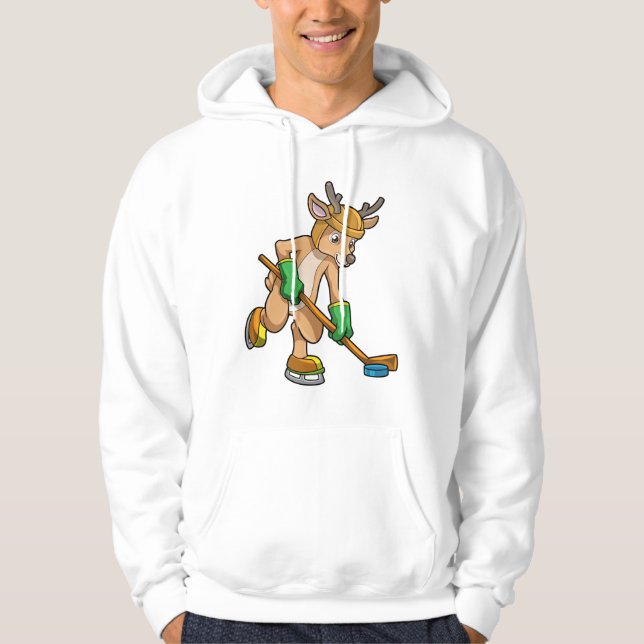 Reindeer at Ice hockey with Hockey stick Hoodie (Front)