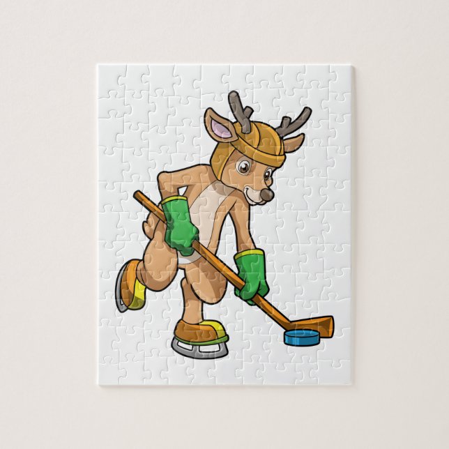 Reindeer at Ice hockey with Hockey stick Jigsaw Puzzle (Vertical)