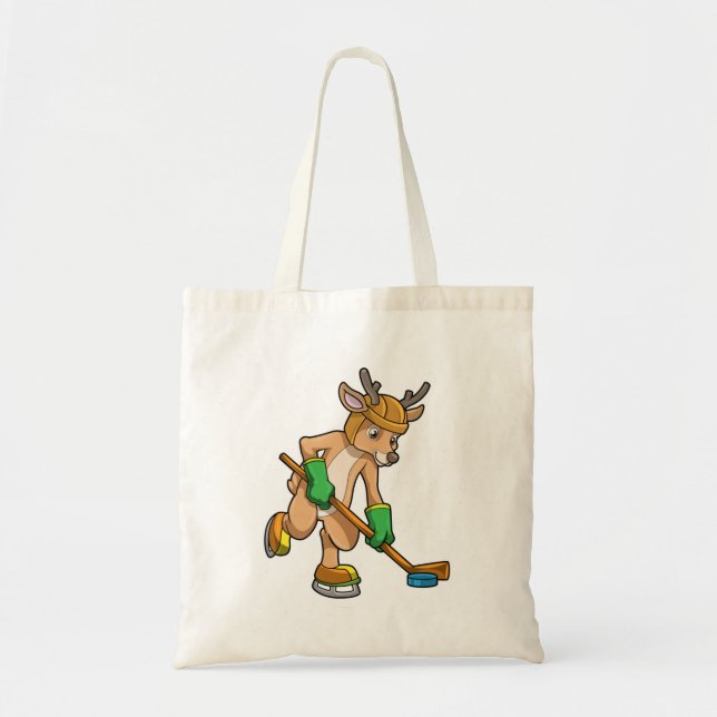 Reindeer at Ice hockey with Hockey stick Tote Bag (Front)