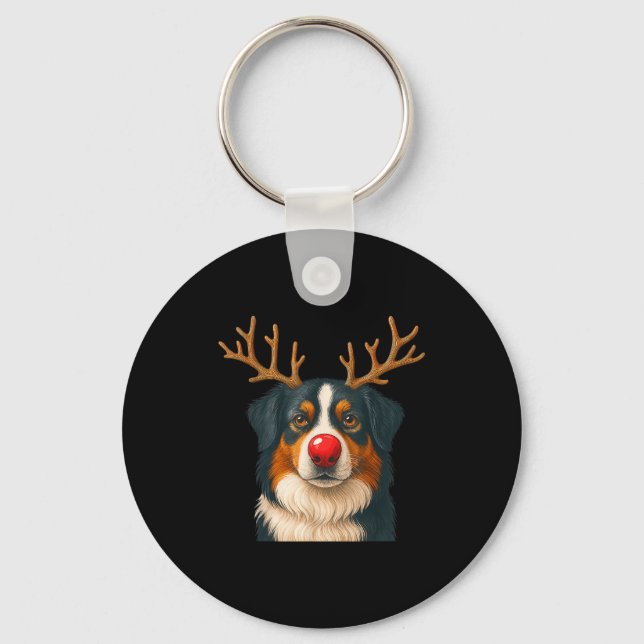 Reindeer Australian Shepherd Christmas Aussie Dog  Keychain (Front)