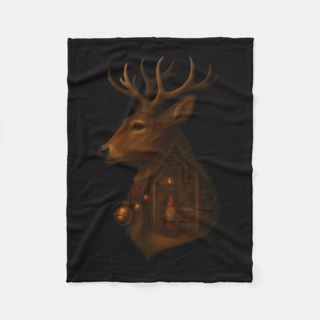 Reindeer Barn Gnome Christmas Fleece Blanket  (Front)
