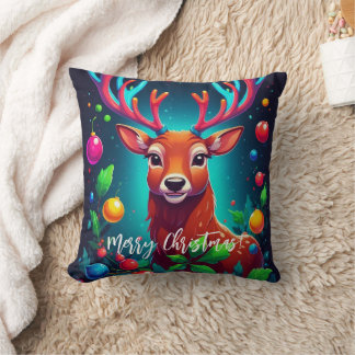 "Reindeer & Baubles" Christmas  Throw Pillow
