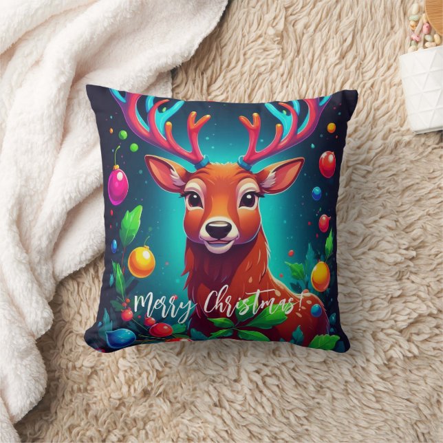 "Reindeer & Baubles" Christmas  Throw Pillow (Blanket)