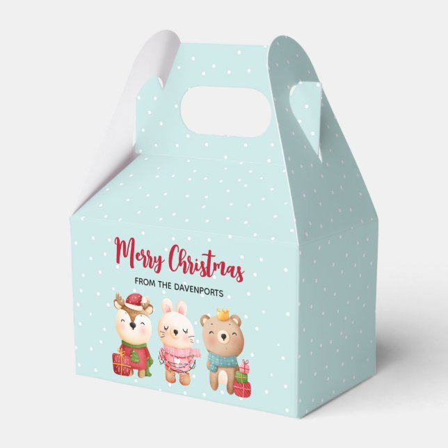 Reindeer, Bear & Rabbit Merry Christmas Favor Box (Front Side)