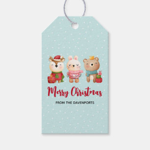 Reindeer, Bear & Rabbit Merry Christmas Gift Tags
