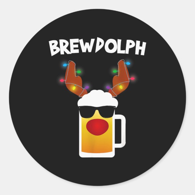 Reindeer Beer Rudolph Brewdolph Funny Christmas  Classic Round Sticker (Front)