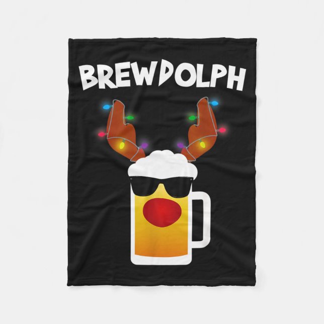 Reindeer Beer Rudolph Brewdolph Funny Christmas  Fleece Blanket (Front)