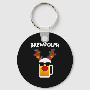 Reindeer Beer Rudolph Brewdolph Funny Christmas Keychain