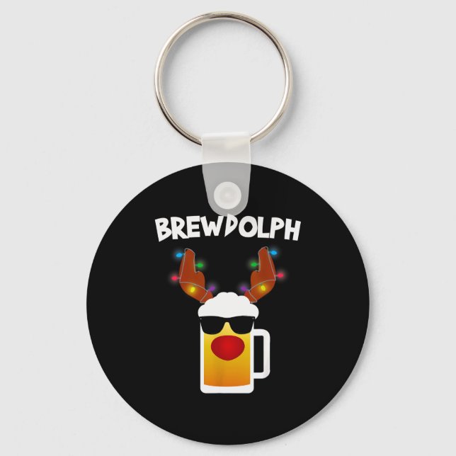 Reindeer Beer Rudolph Brewdolph Funny Christmas  Keychain (Front)