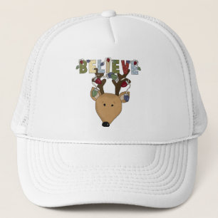 Reindeer Believe Holiday Christmas Primsical Trucker Hat