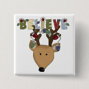 Reindeer Believe Holiday Tshirts and Gifts 2 Inch Square Button