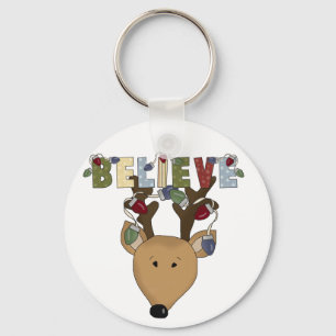 Reindeer Believe Holiday Tshirts and Gifts Keychain