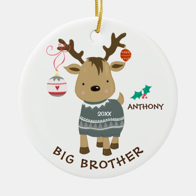 Reindeer Big Brother Christmas Ornament (Front)