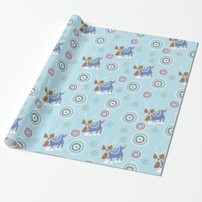 Reindeer Blues Wrapping Paper (Unrolled)