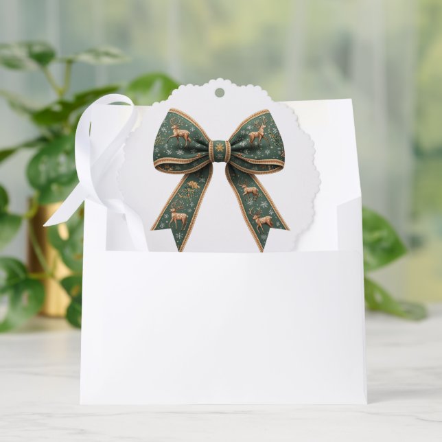 Reindeer Bow Christmas Holiday Ornament Card (Envelope)