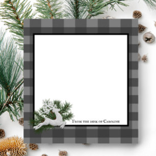 Reindeer Buffalo Plaid Personalized Notepad