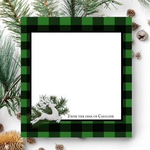 Reindeer Buffalo Plaid Personalized Notepad