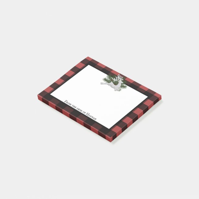 Reindeer Buffalo Plaid Personalized Post-it Notes (Angled)