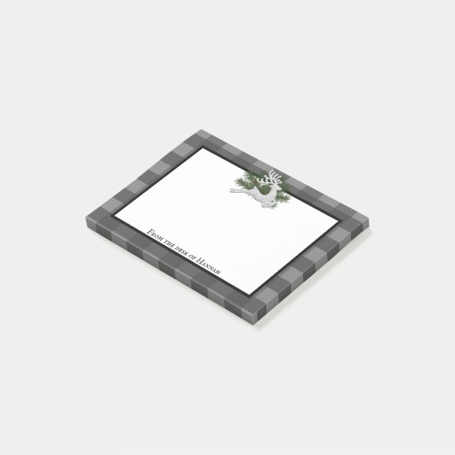 Reindeer Buffalo Plaid Personalized Post-it Notes (Angled)