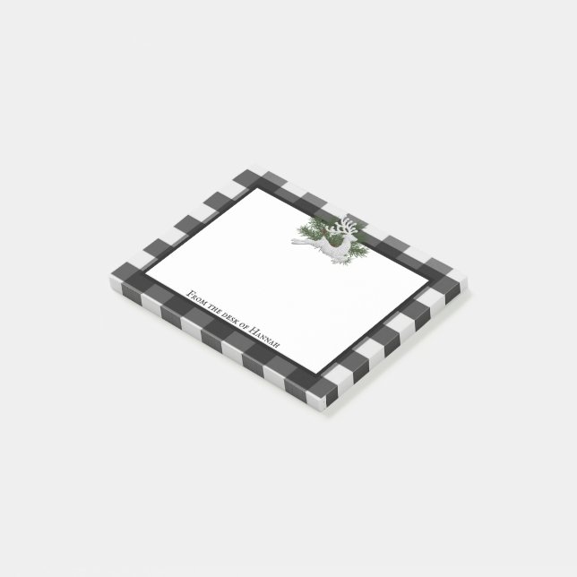 Reindeer Buffalo Plaid Personalized Post-it Notes (Angled)