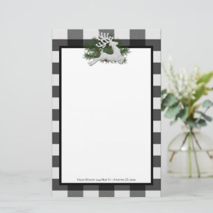 Reindeer Buffalo Plaid Personalized Stationery
