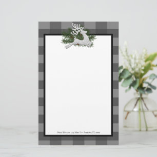 Reindeer Buffalo Plaid Personalized Stationery