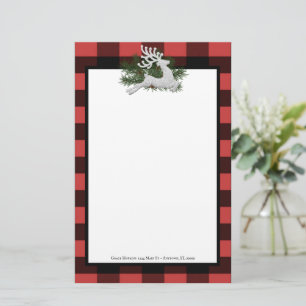 Reindeer Buffalo Plaid Personalized Stationery