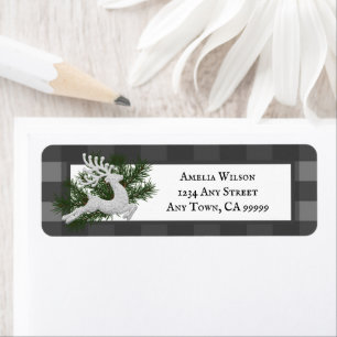 Reindeer Buffalo Plaid Return Address Label