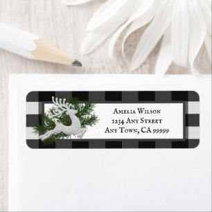 Reindeer Buffalo Plaid Return Address Label