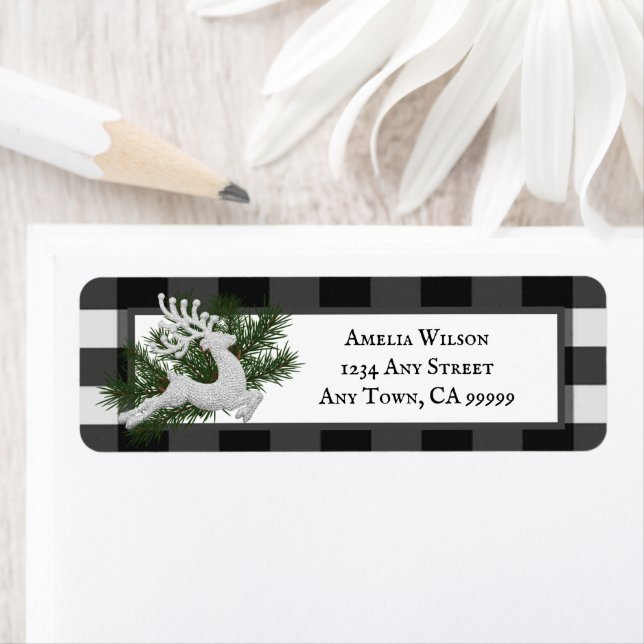 Reindeer Buffalo Plaid Return Address Label (Insitu)