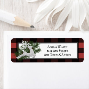 Reindeer Buffalo Plaid Return Address Label