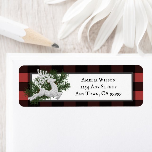 Reindeer Buffalo Plaid Return Address Label (Insitu)