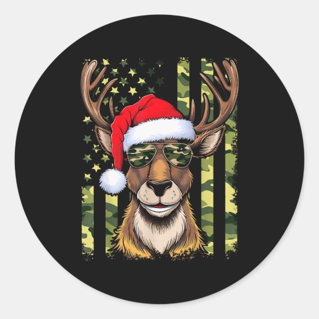 Reindeer Camo American Flag Christmas Pajama X-mas Classic Round Sticker (Front)