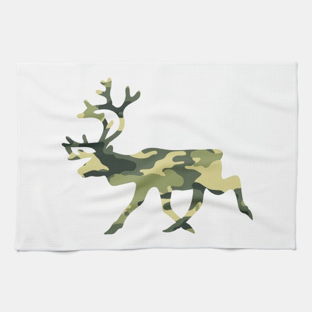 Reindeer / Caribou Woodland Camouflage / Camo Kitchen Towel (Horizontal)