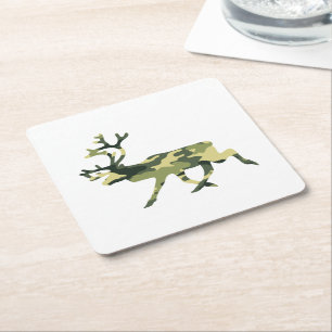 Reindeer / Caribou Woodland Camouflage / Camo Square Paper Coaster