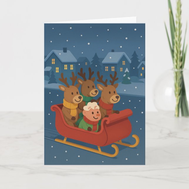Reindeer Carpool Lane Holiday Card (Front)