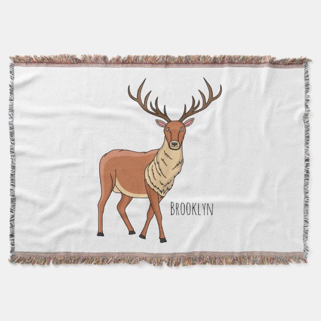 Reindeer cartoon illustration throw blanket (Front)