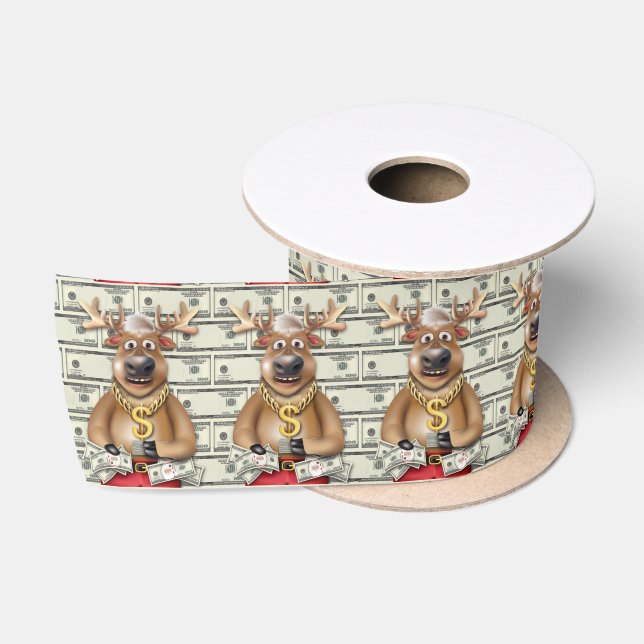 Reindeer Cash Money Satin Ribbon (Spool)