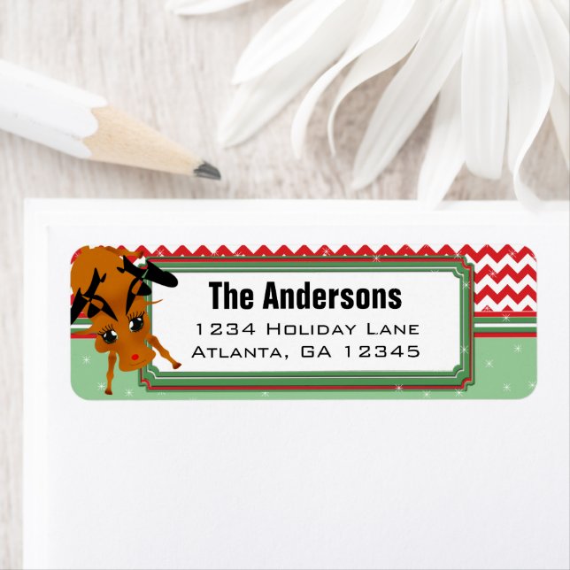Reindeer Chevron ZigZag Christmas Return Address (Insitu)