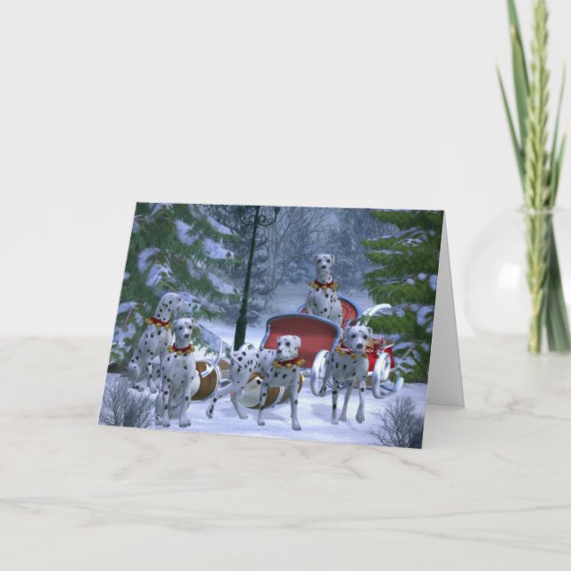 Reindeer Chiens Dalmatiens Carte de voeux de Noël (Devant)