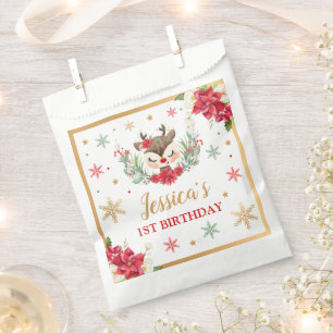 Reindeer Christmas 1st Birthday Red Winter Deer Favour Bag