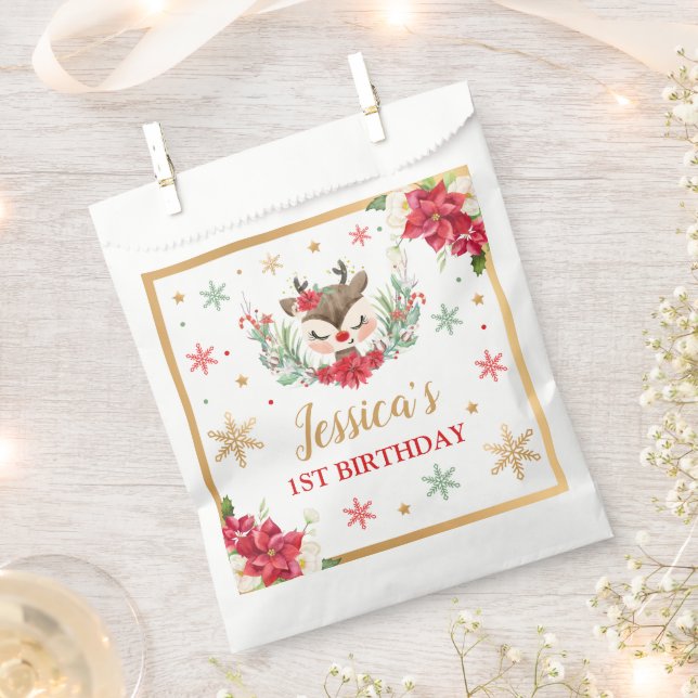 Reindeer Christmas 1st Birthday Red Winter Deer Favour Bag (Clipped)