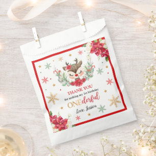Reindeer Christmas 1st Birthday Red Winter Deer Favour Bag
