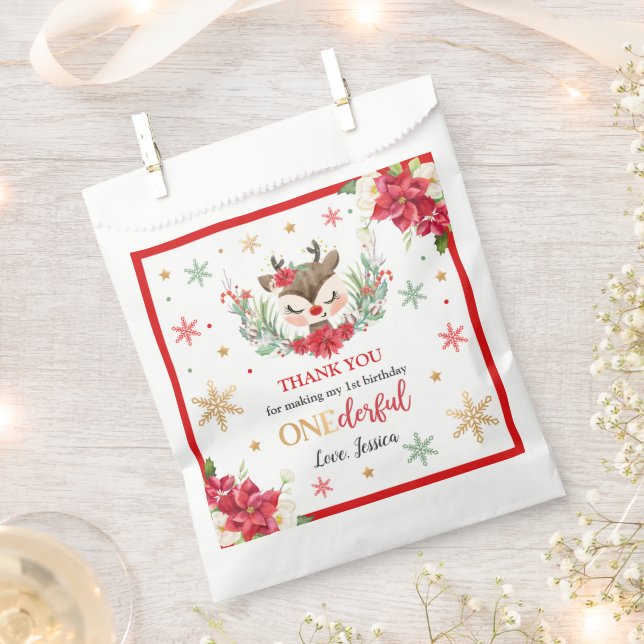 Reindeer Christmas 1st Birthday Red Winter Deer Favour Bag (Clipped)