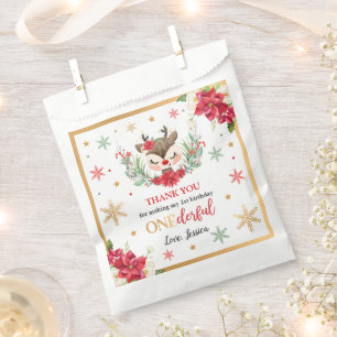 Reindeer Christmas 1st Birthday Red Winter Deer Favour Bag
