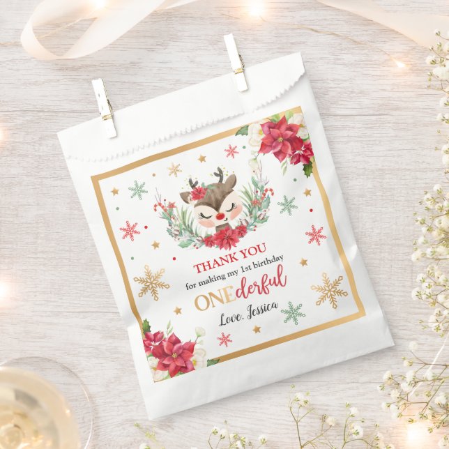 Reindeer Christmas 1st Birthday Red Winter Deer Favour Bag (Clipped)