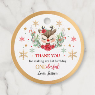 Reindeer Christmas 1st Birthday Red Winter Deer Favour Tags