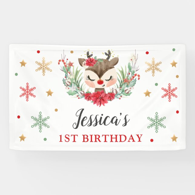 Reindeer Christmas 1st Birthday Winter Deer  Banner (Horizontal)