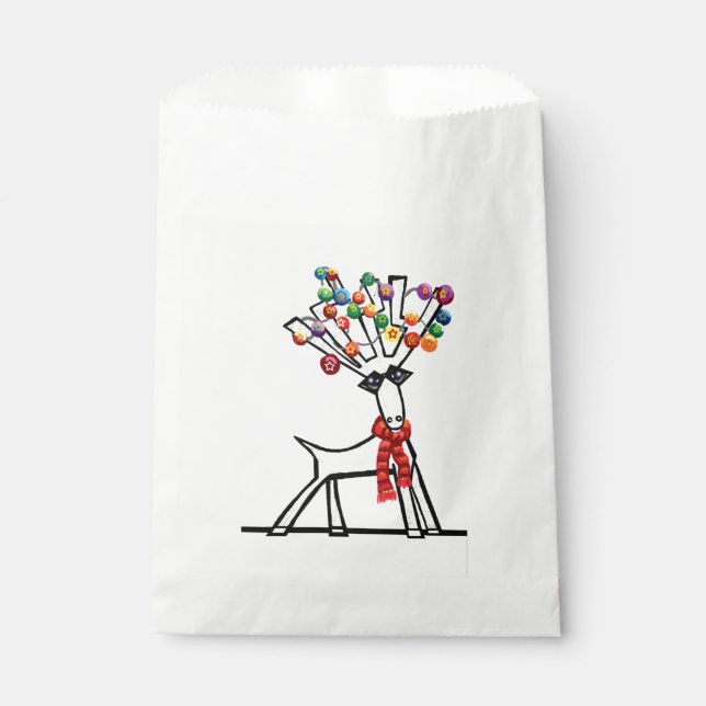 Reindeer, Christmas baubles, red scarf and snow Favour Bag (Front)