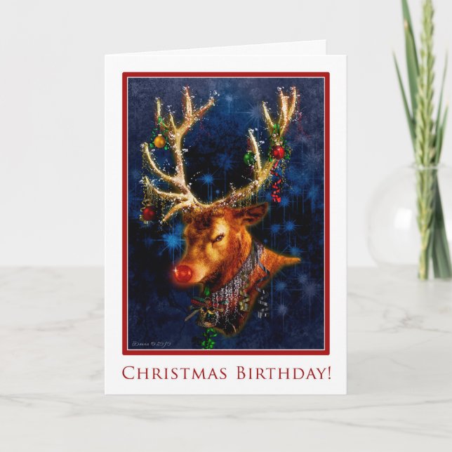 Reindeer Christmas Birthday Party Custom Invite (Front)